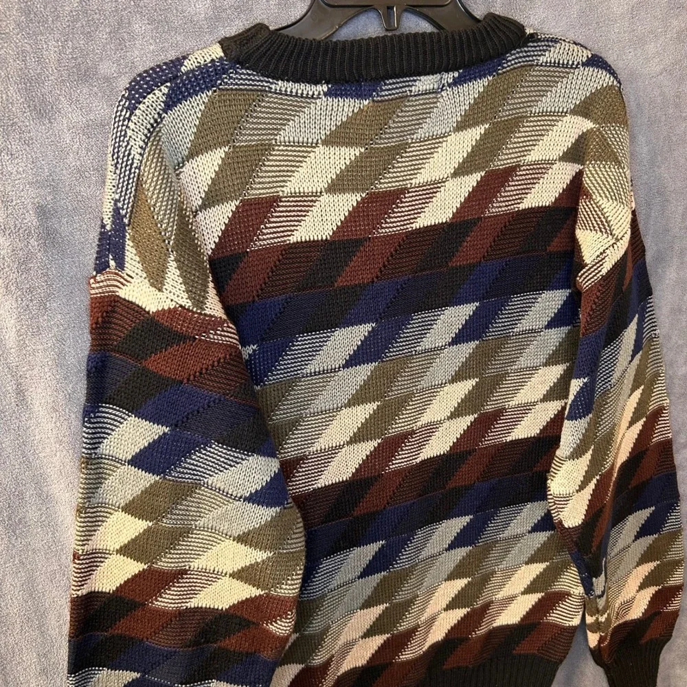 VTG Campus Sweater Mens L Coogi Style Geometric Pattern Knit Pullover Crew Neck